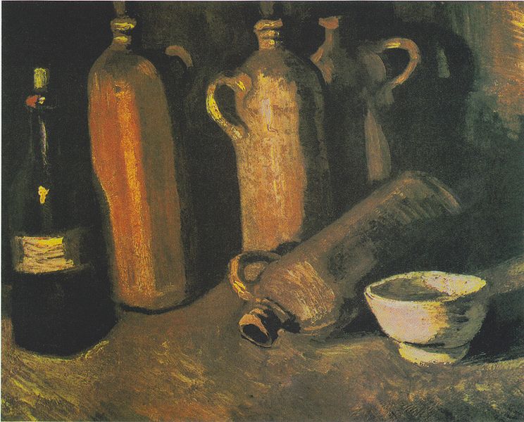 bottles and white bowl